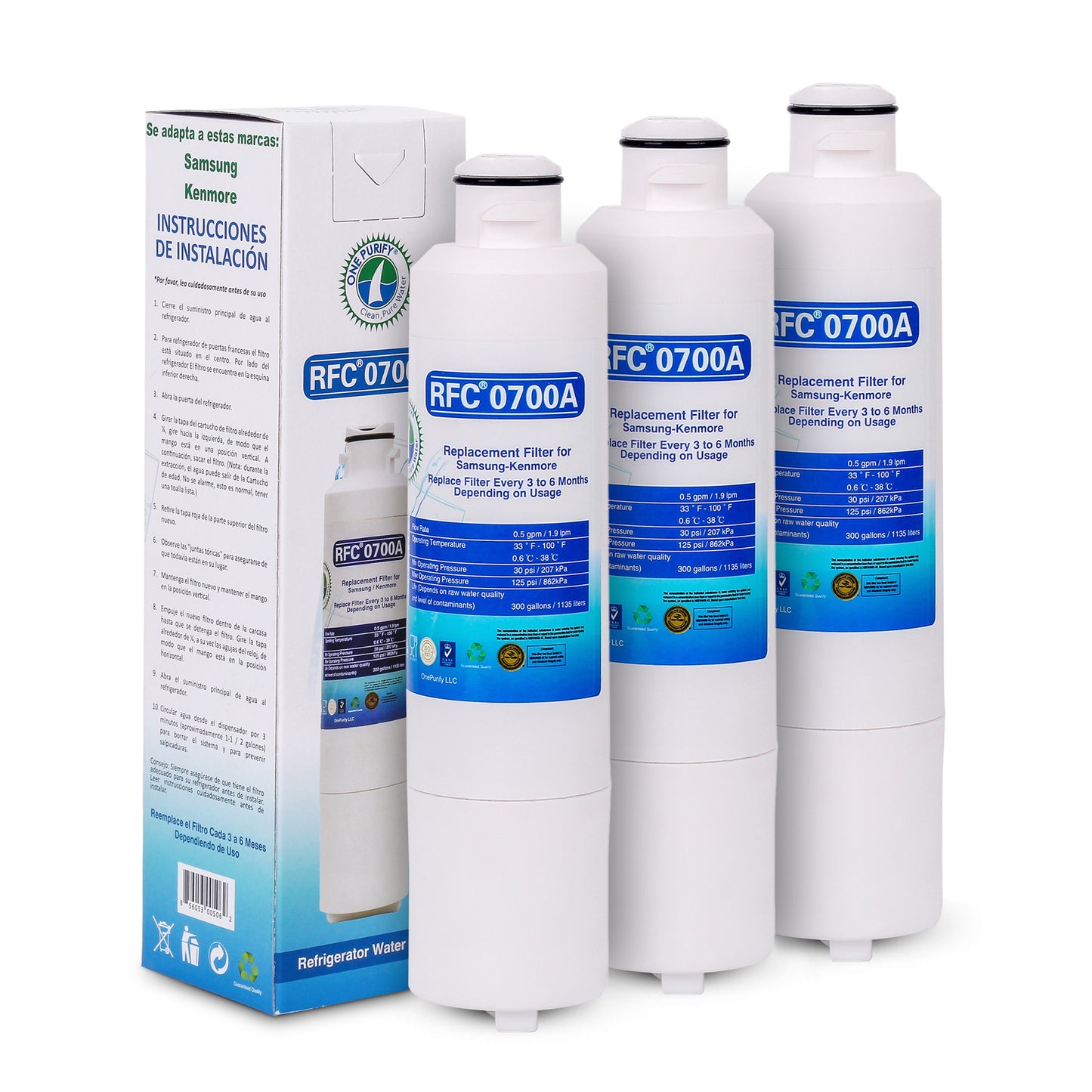 OnePurify RFC0700A Samsung Refrigerator Water Filter Replacement for DA29-00020B, DA29-00020A, HAF-CIN/EXP, RF28HFEDBSR, RF263BEAESR, RF263TEAESG, RF28HDEDBSR, HAF-CIN, RF4287HARS,RF4267HARS,DA97-08006A