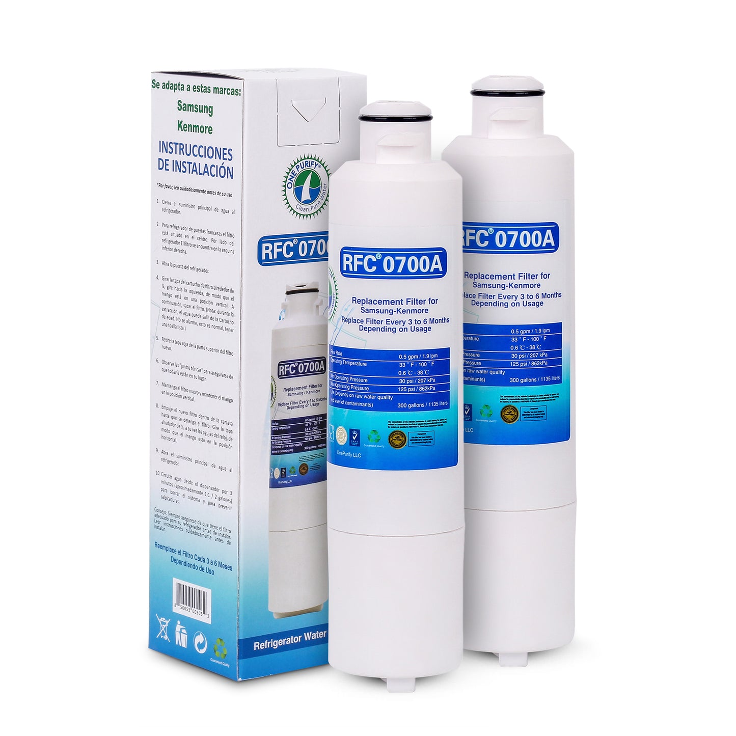 OnePurify RFC0700A Samsung Refrigerator Water Filter Replacement for DA29-00020B, DA29-00020A, HAF-CIN/EXP, RF28HFEDBSR, RF263BEAESR, RF263TEAESG, RF28HDEDBSR, HAF-CIN, RF4287HARS,RF4267HARS,DA97-08006A